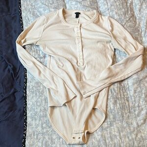 J. Crew Soft Cream Ribbed Henley Bodysuit